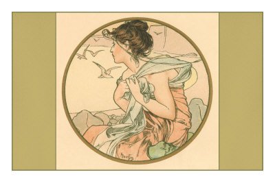 Woman with Birds, Art Nouveau Premium Poster Print, 12x18