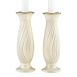 Lenox Housewarming Ivory China Gold Banded Pair of Candlesticks