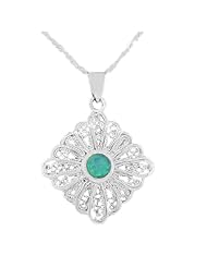 Sterling Silver Blue Turquoise Fire Opal Antique Vintage Pendant Necklace