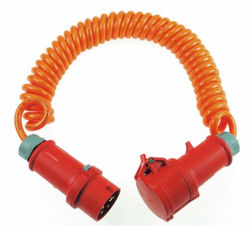 as - Schwabe 70416 Baustellen-Spiralkabel 400V / 16A, 5m H07BQ-F 5G1,5, orange, IP44 Gewerbe, Baustelle