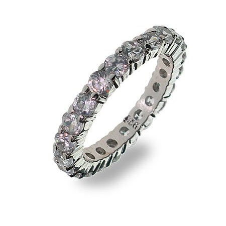 Eve's Addiction Sterling Silver Cubic Zirconia Brilliant Cut Wedding Band