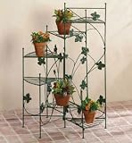 Metal Staircase Design Plant Stand, Green Ivy Motif - Aspen Country Store