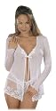 Escante Women's Cherie Long-Sleeved Mesh Sleep Shirt and Matching Lace G-String,White,Medium