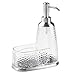 mDesign Rain Soap Dispenser and Sponge Caddy Organizer for Kitchen Sink Countertops - Clear/ Brushed