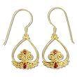 22k Gold Overlay, Ruby and Garnet Dangle Earrings by Sajen