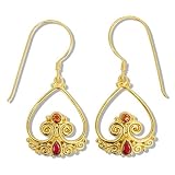 22k Gold Overlay, Ruby and Garnet Dangle Earrings by Sajen