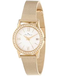 Lucien Piccard Womens LP-12006-YG-22S Veleta Silver Tone Textured Dial Swarovski Crystal Accents Gold Ion-Plated Mesh Stainless Steel Watch