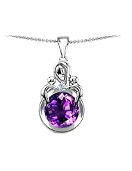 Original Star K (tm) Large Loving Mother With Twins Children Pendant With Round 10mm Simulated Amethyst in 925 Sterling Silver