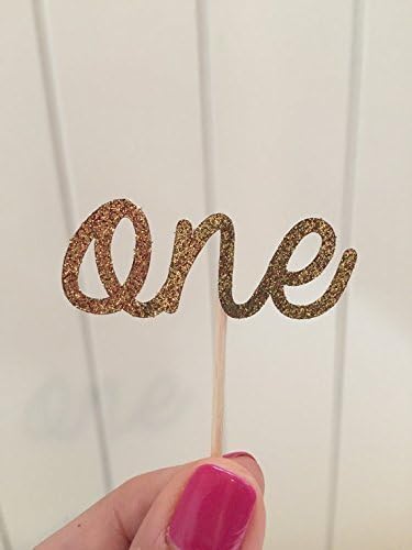 Gold glitter "one" cupcake toppers - set of 12