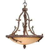 Aspen - 6 Light Rustic Pendant Lighting Fixture - Pine Tree - Brushed Amber Glass - B2701