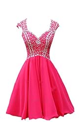 A-line Portrait Neck Chiffon/Satin Cocktail Short Backless Beaded Sequined  Homecoming Dress/Party Dress/Mini Dress  With Ruffles