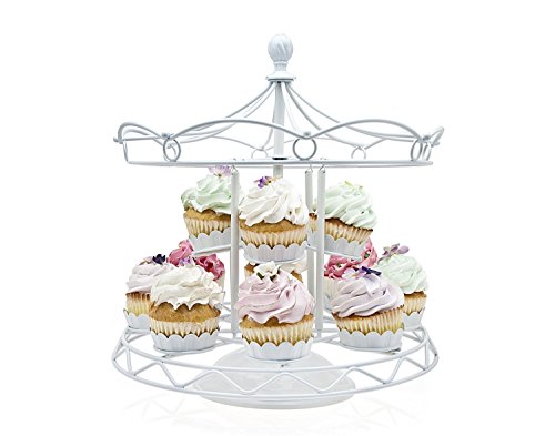 Francois et Mimi Iron Carousel Cupcake Stand, with Enlarged Cups, White (Modern)