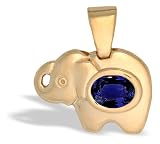 14K Yellow Gold Oval Created Sapphire Elephant Pendant