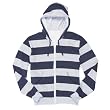 Navy Blue Gray Fleece Rugby Stripe Hoodie Unisex Sizes. Fleece