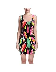 Short Feathers Stretchy Sleeveless Polyester/Spandex Tropical Print Bodycon Dress 