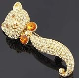 Gold-plated Cat Pin Brooch W/Swarovski Crystals, Vintage Cat Clip Brooch, Jewelry Gift, Gift ideas