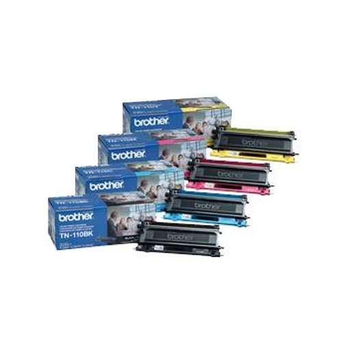 Original Brother TN-110BK, TN-110C, TN-110M, TN-110Y (TN110BK, TN110C, TN110M, TN110Y) 1500~2500 Yield Black, Cyan, Magenta, Yellow Toner Cartridge 4 Pack Set - Retail