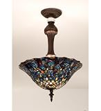20W Tiffany Peacock Feather Semi-Flush Ceiling Fixture