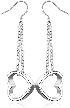 hadlook Silver Open Heart Threader Drop Earings