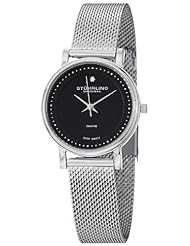 Stuhrling Original Womens 734LM.02 Ascot "Casatorra Elite" Stainless Steel Mesh Black Dial Watch with Diamond Accent