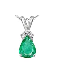 Tommaso Design (tm) Pear Shape 8x6mm Genuine Emerald and Diamond Pendant