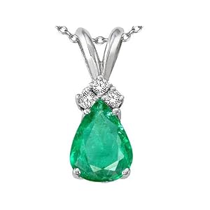 Click here to buy 1.06 cttw Genuine Emerald and Diamond Pendant in 14k White Gold LIFETIME WARRANTY.