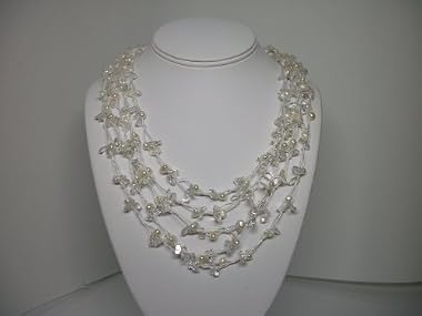 HinsonGayle Artisan Collection "Victoria" Handwoven Five-Strand Natural Crystal and Cultured Pearl Necklace