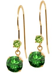 1.24 Ct Round Green Diamond Green Peridot 14K Yellow Gold Earrings