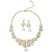 Gold Crystal Flower Shape Chain Necklace with Pearls & Matching Dangle Earrings Jewelry Set