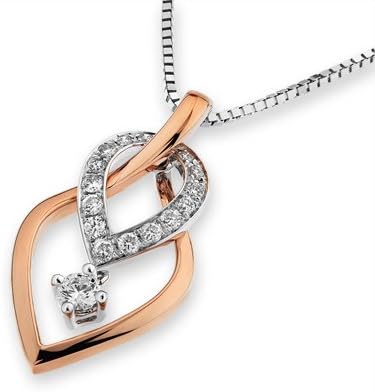 18K Rose and White Gold Solitaire Pental Diamond Pendant w/Silver Chain(0.17ct,G-H Color,SI1-SI2 Clarity)