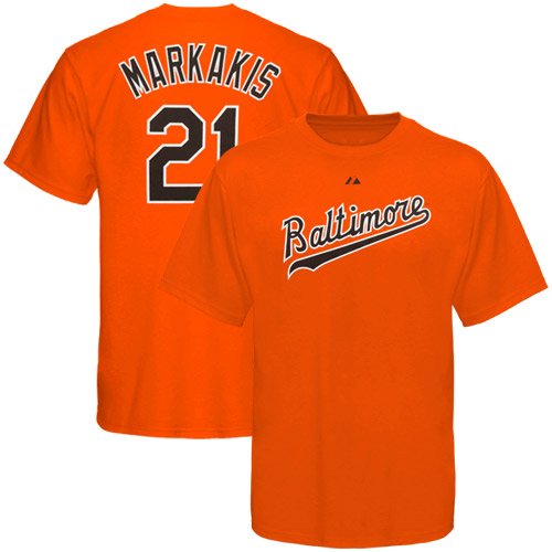 Majestic Baltimore Orioles #21 Nick Markakis Youth Orange Player T-shirt (Large)