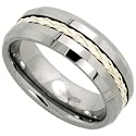 Tungsten Carbide 8 mm (5/16 in.) Comfort Fit Flat Wedding Band Ring Inlaid w/ Braided Sterling Silver Strand