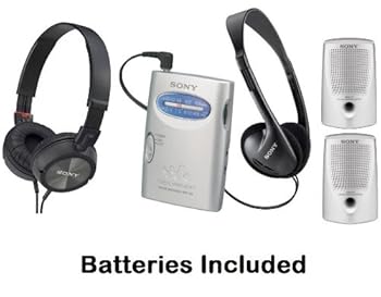 Sony Walkman Portable Lightweight AM FM Stereo Radio with Belt Clip, Over the Head Stereo Headphones, Pressure Relieving Studio Monitor Headphones (Black) & Passive Lightweight Portable Speakers - Batteries Included Sony Walkman Portable Lightweight AM FM Stereo Radio with Belt Clip, Over the Head Stereo Headphones, Pressure Relieving Studio Monitor Headphones (Black) & Passive Lightweight Portable Speakers - Batteries Included