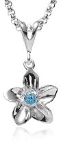 Sterling Silver Flower Pendant w/ Blue Topaz by Zina, 18"