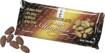 70% Extra Dark with Whole Dry Roasted Almonds-No Sugar Added and Low Carb 2.82 oz., Ten (10) Bars, (28.2 Ounces Total)