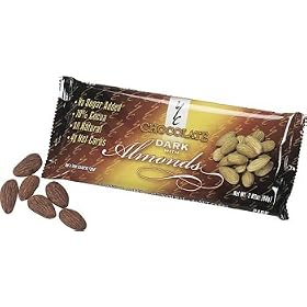 70% Extra Dark with Whole Dry Roasted Almonds-No Sugar Added and Low Carb 2.82 oz., Ten (10) Bars, (28.2 Ounces Total)