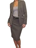 (6264) Smart Birdseye with Belt Pencil Skirt Suit for Office Brown (8)