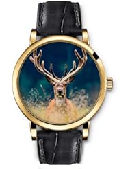 SPRAWL Aanalog Fashion Series Gold Ladies Watches of Genuine Black Leather Strap,Unique Wrist Watch for Women Girls Designed with deer
