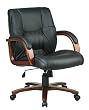 Leather Mid back Chair With Cherry Finish Wood Base and Padded Arms By Office Star