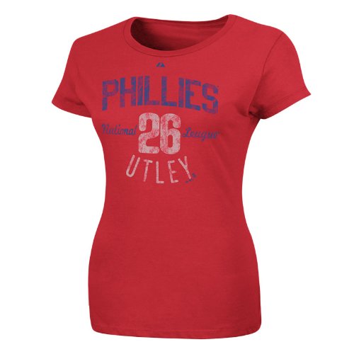 MLB Chase Utley Philadelphia Phillies Women's Short Sleeve Crew Neck Tee (Athletic Red, Medium)