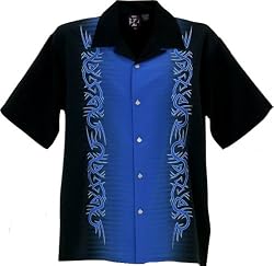 Blue Tribal Embroidered Biker Shirt, Tribal Life, Dragonfly