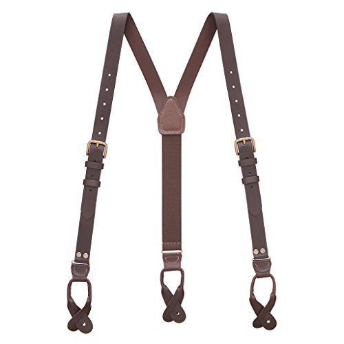 Suspender Store Mens Brown Buckle Strap Leather Suspenders - Button 42 IN Brown