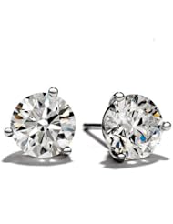 Diamond Stud Earrings Round Brilliant Shape White Gold 18K 3 Prong Push Back ( J Color SI2 Clarity 2 Carat t.w. Weight )