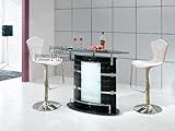 Contemporary Furniture Black Bar Table with Two White Leather Match Bar Sto ....