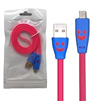 USB Sync Data Charging to MicroUSB Hot Pink 40' Flat Cable with LED Happy Face for HTC Aria/ Desire/ Desire C/ Droid DNA/ Droid Incredible 2/ Droid Incredible 4G LTE/ EVO 4G/ EVO 4G LTE/ EVO Design 4G / Hero S/ EVO Shift 4G/ Freestyle/ G2/ HD2/ HD7/ Inspire 4G/ myTouch 4G/ Nexus One/ One S/ One SV/ One V/ One VX/ One X+/ One X/ Radar/ Rezound/ ThunderBolt/ Titan II/ Vivid/ Wildfire/ Windows Phone 8S/ Windows Phone 8X