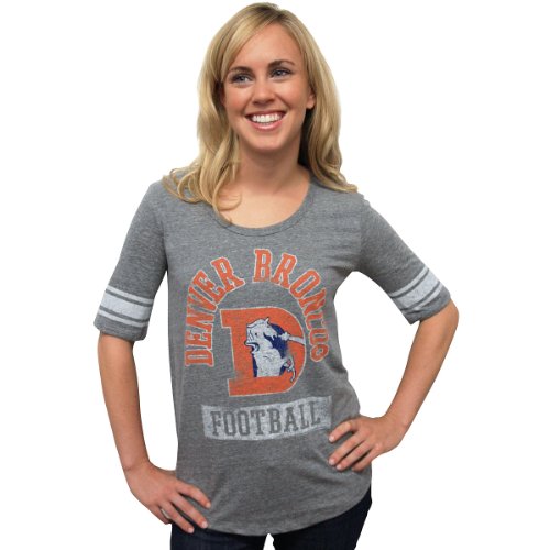 Junk Food Clothing Women's Denver Broncos Vintage Triblend Short Sleeve Crew,Steel ,Large