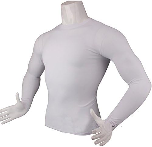 Men Dacron Traning Sports Gym Tight Muscle Absorbent Shirt Running (M, White)