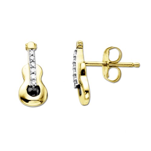 10k Yellow-Gold Guitar and Diamond Stud Earrings (.03cttw, I-J Color, I3 Clarity)