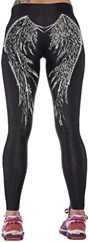 Womens 3d Digital Printed Fallen Angel Wings Workout Capri Leggings Stretch Tights