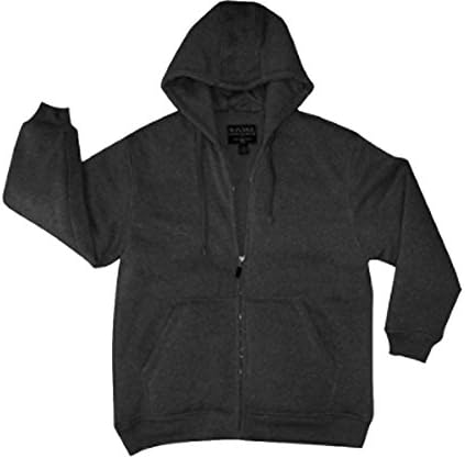 MAXXSEL Men's Matching Color Thermal Lined Full Zip Heavy Duty Hoodie Black L
